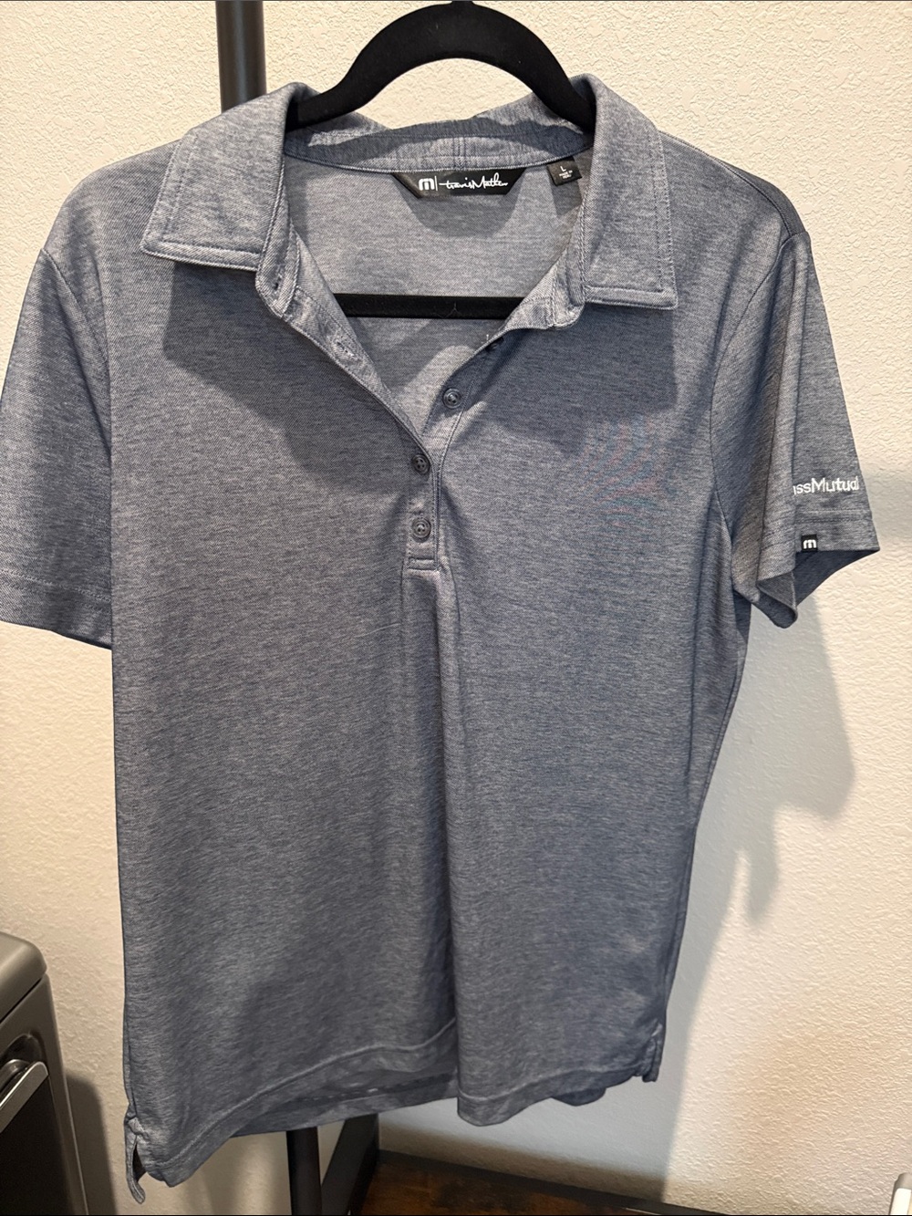 Travis Mathew Heather Blue Gray Short Sleeve Polo